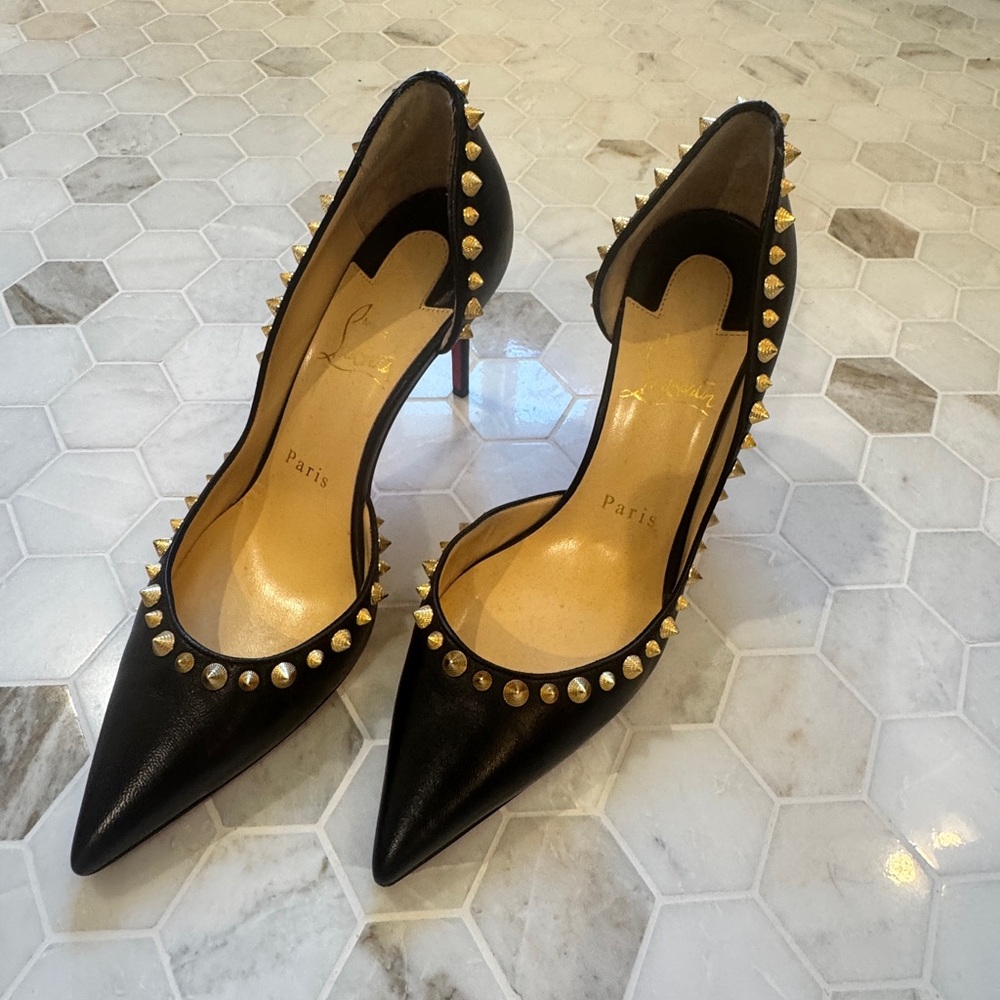 Like New Mint Condition Christian Louboutin Black Studded Women's Heels